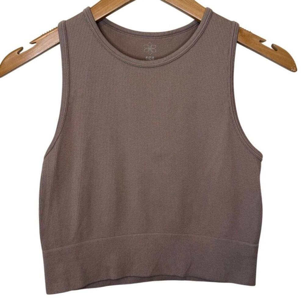 Aura Athleisure High Neck Tan/ Nude Cropped Fitted Cami Tank Top Size Med/Lg